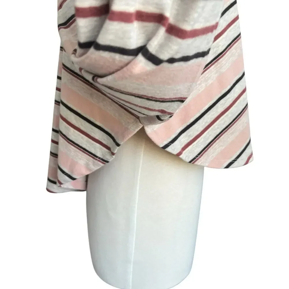 Free People Steph Striped Mock Neck Top Cropped Oversize Boho Casual Medium